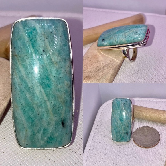 Baguette Cut Amazonite Gemstone Handmade Ring - Picture 2 of 6